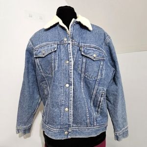 Vintage Lauren Ralph Lauren Sherpa Lined Blue Jean Snap Front Denim Jacket Small